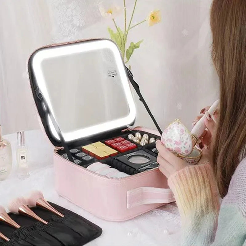 Bolsa de Maquiagem com Espelho LED